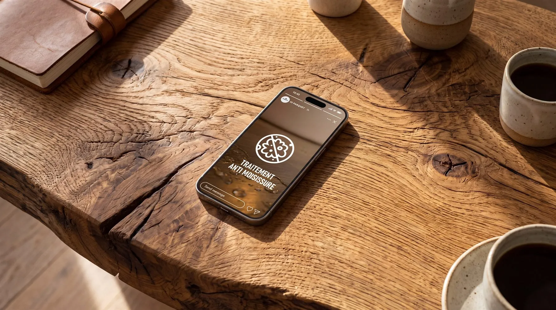 Story Instagram ID Parquet sur smartphone : traitement anti-moisissure