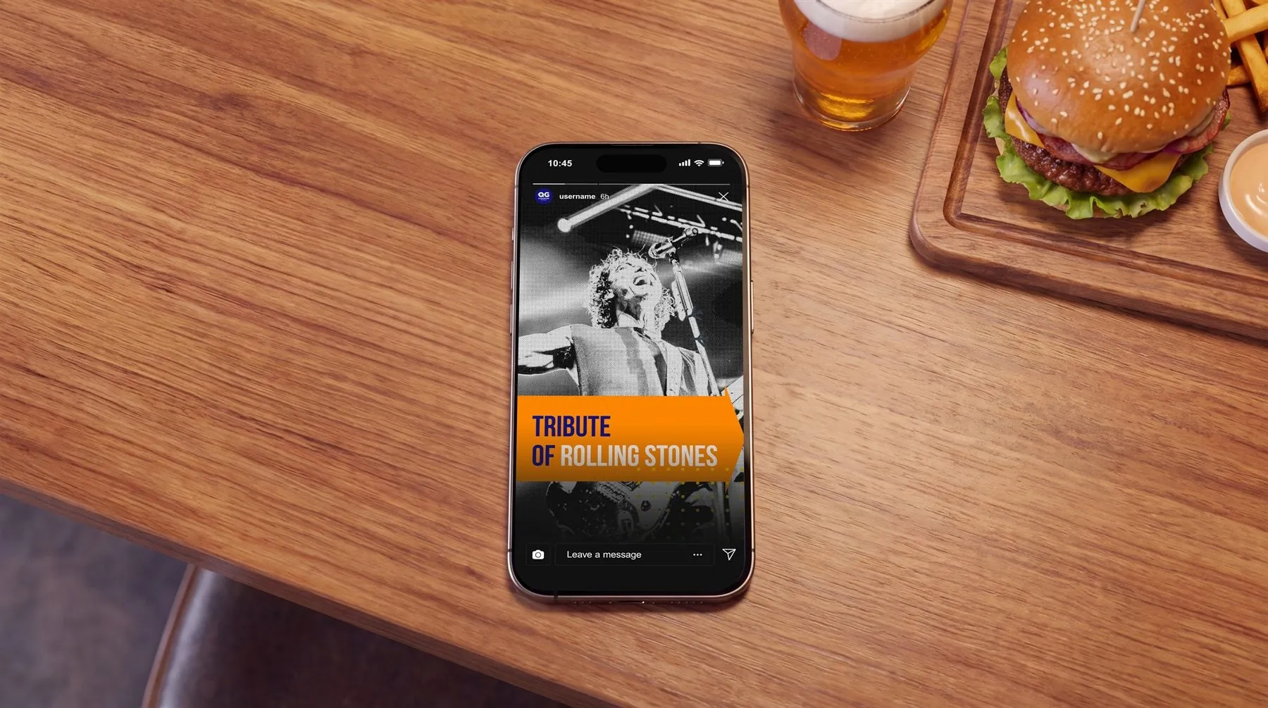Story Instagram du QG annonçant un concert tribute des Rolling Stones, sur une table de restaurant