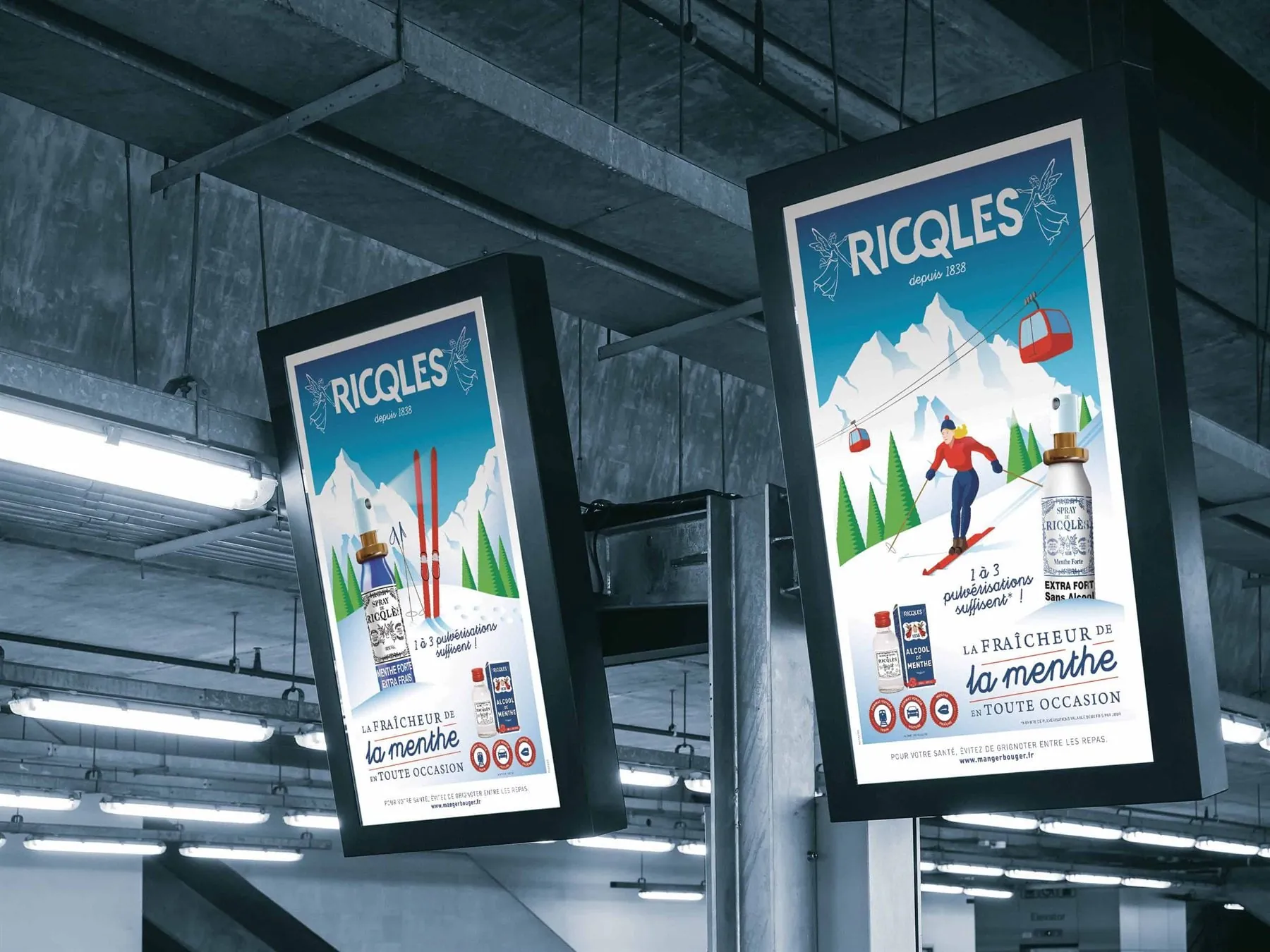 Ricqlès : campagne publicitaire illustrée et PLV pharmacie