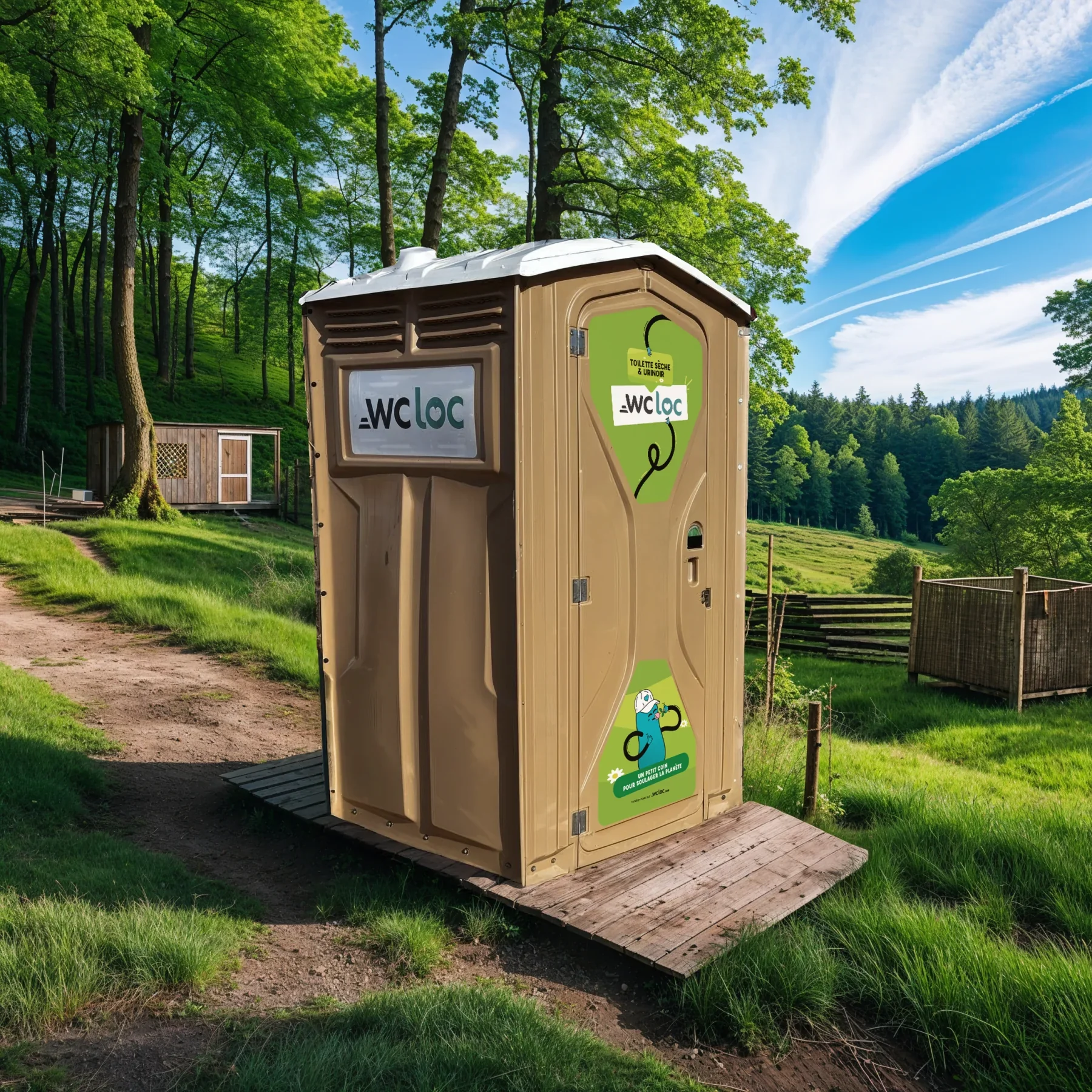 Cabine WC Loc habillée aux couleurs des lockies sur le terrain