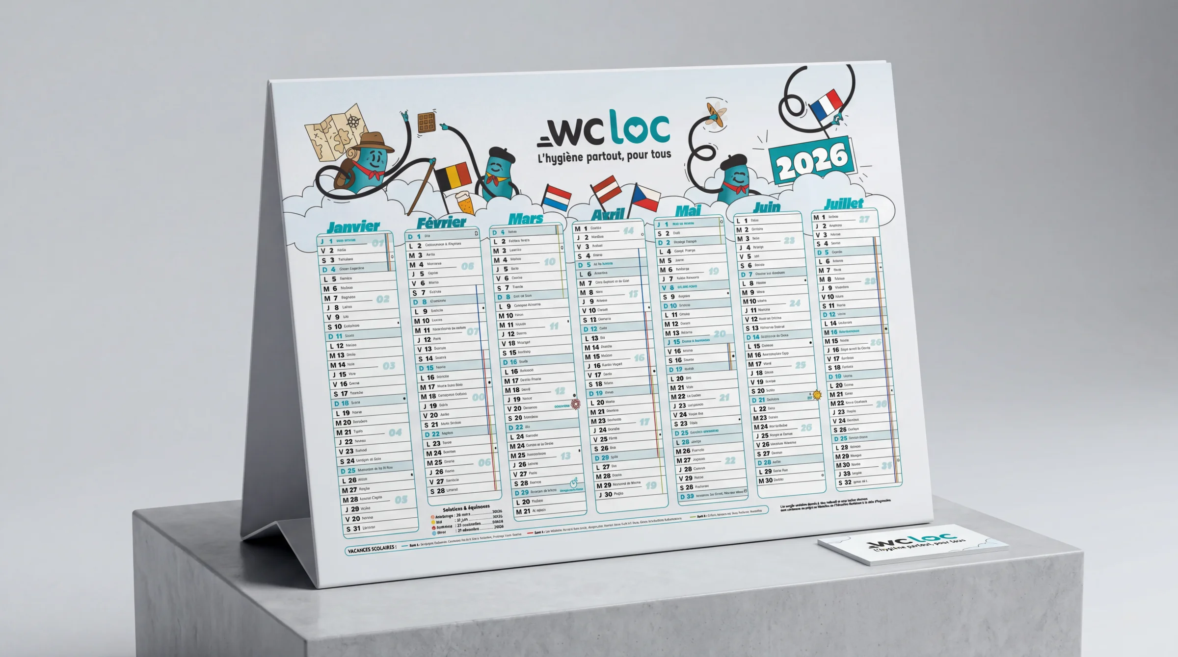 Le calendrier WC Loc : un support client raconté par les mascottes
